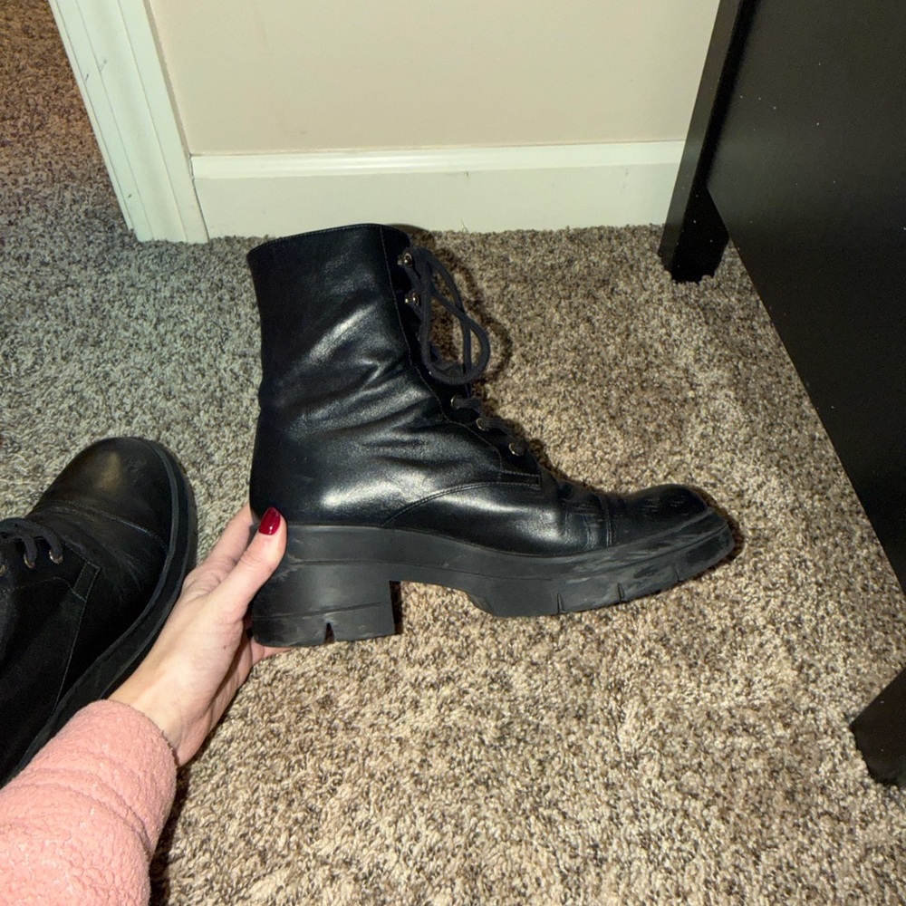 Stuart Wietzman Black Lace-Up Combat Boots - Picture 8 of 9